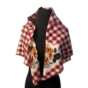 NWOT Vintage Ray Strauss Floral Red‎ Houndstooth Square Scarf